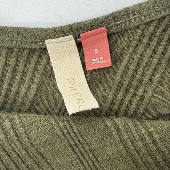 Pilcro Dual Tone Asymmetrical Tank Top Olive Green Ribbed Sustainable Cotton, S - Picture 9 of 12